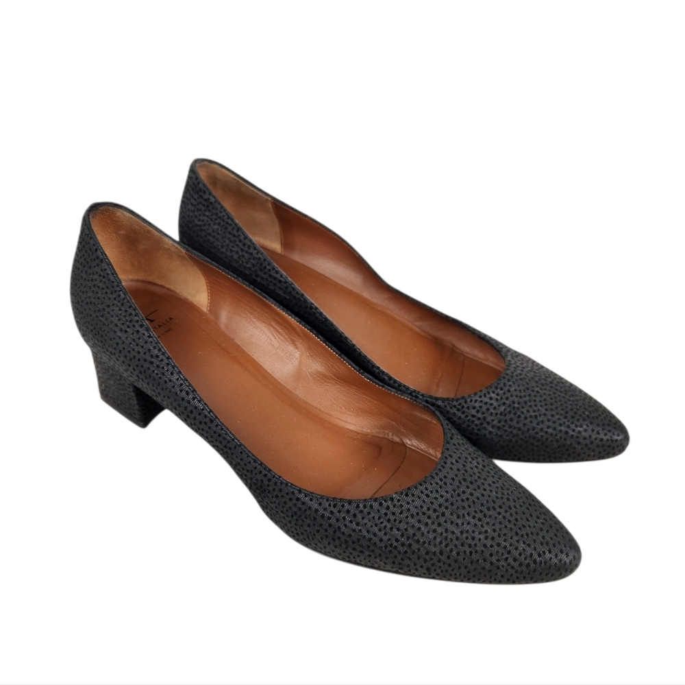 Aquatalia Pasha Black Suede Leather Dotted Block Heel Pointed Toe Women Size 9.5